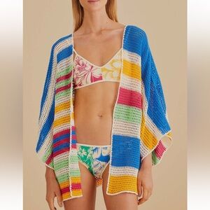 FARM Rio Mixed Stripes Crochet Kimono NWT size S